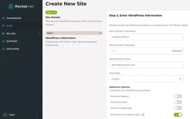 how to install wordpress at rocket.net.